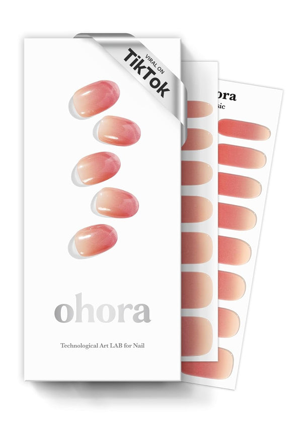 ohora Semi Cured Gel Nail Strips (N Basic Nails no.1) - Red Ombre, Works with Any UV/LED Lamps, Salon-Quality