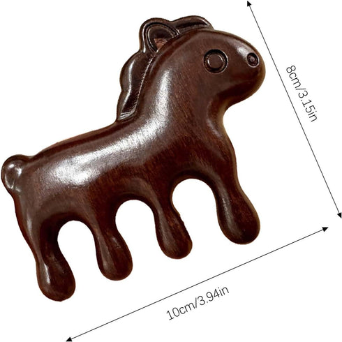 NWIUREN Sandalwood Cute Pony Scalp Massager | Wooden Massage Brush for Head, Face, Eyes, Shoulder, and Neck | Gua Sha