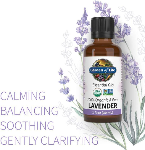 Garden of Life Essential Oil, Lavender 30 ml, USDA Organic & Pure, Clean, Undiluted & Non-GMO - for Diffuser, Aromatherapy, Meditation, Skincare, Sleep - Calming, Relaxing, Soothing, 1 Fl Oz