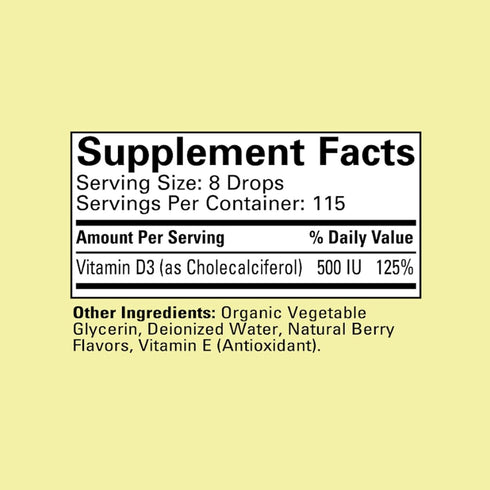 CHILDLIFE ESSENTIALS Vitamin D3 Drops for Kids, 500 IU per Drop, Natural Berry - 1 Fl Oz (Pack of 3)