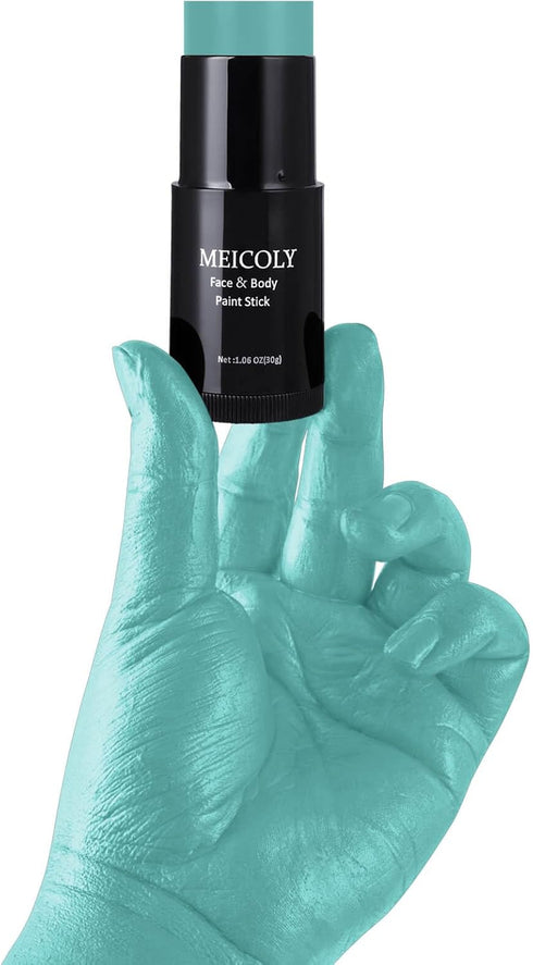 MEICOLY Teal Face Body Paint Stick, Cream Blendable Full Body Paint, Sweatproof Waterproof Makeup Stick