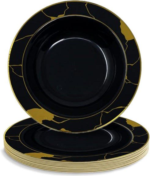 DecorLine Black & Gold Marble Soup Bowls Set, 12" (Pack of 10), Perfect for Parties