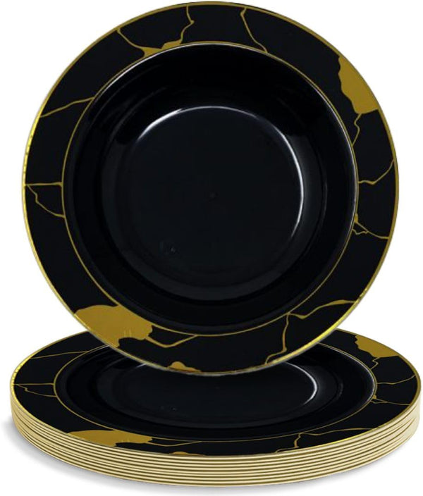DecorLine Black & Gold Marble Soup Bowls Set, 12" (Pack of 10), Perfect for Parties