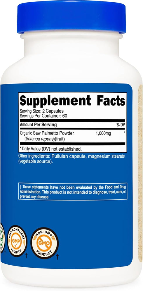 Nutricost Saw Palmetto 1000mg, 120 Capsules - CCOF Certified Organic, Vegetarian Friendly, Gluten Free