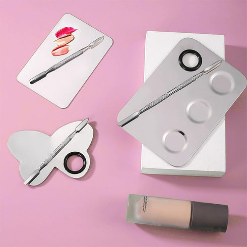 KissDate Makeup Mixing Palette - Stainless Steel Spatula Tray with Foundation Spatula, Cosmetic Mixer for Nail Art