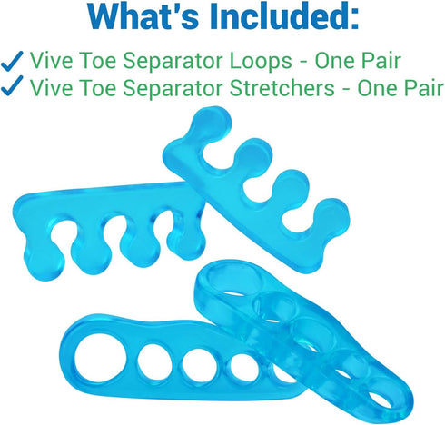 ViveSole Toe Separators for Men & Women Small (2 Pairs) - Silicone Gel Spreaders for Plantar Fasciitis, Bunions
