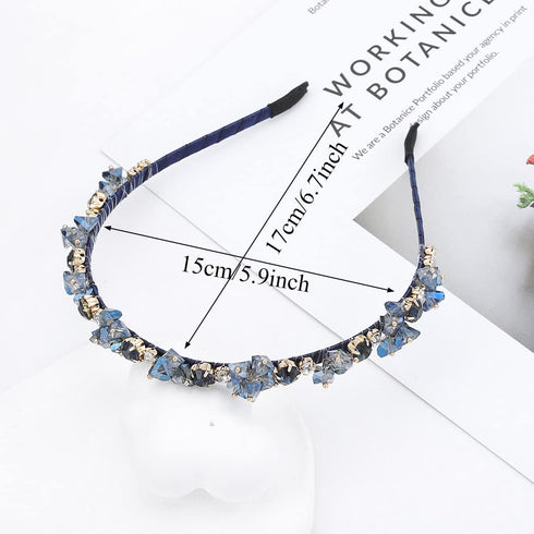 Urieo Thin Rhinestone Headband, Bling Crystal Hairband, Vintage Parties Hair Accessory for Women (Blue)