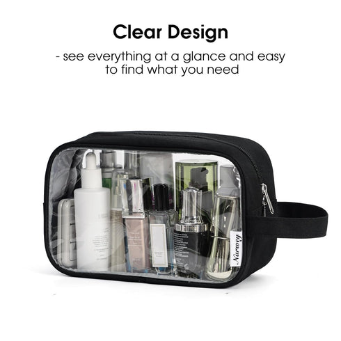 Narwey Clear Travel Toiletry Bag - Dopp Kit Makeup Organizer for Women and Men (Clear-Black)