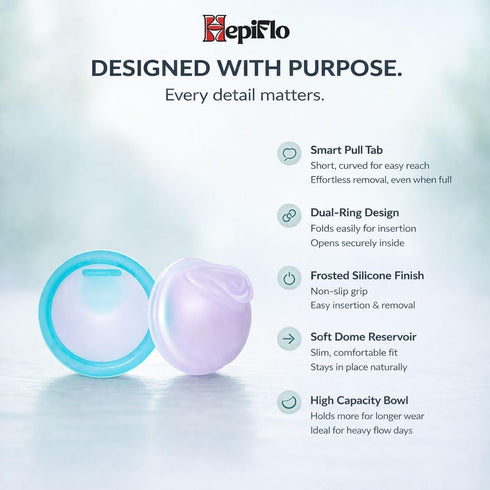 HepiFlo 2 12-Hour Menstrual Disc Combo Reusable Disc in Sizes (Small & Large) Medical-Grade Silicone, Leak-Free