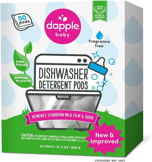 Dapple Baby Dishwasher Pacs, Hypoallergenic Pods Powered by Plants, 50 Count, Fragrance Free