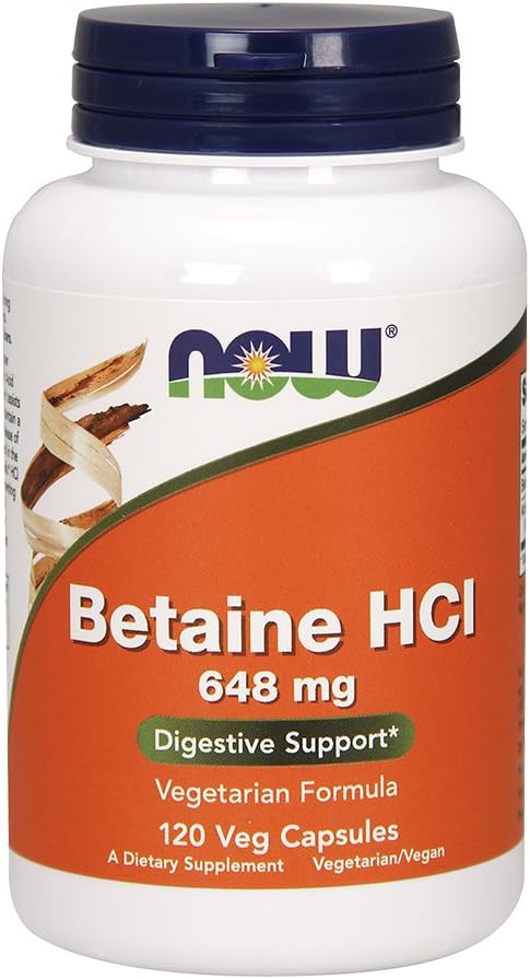 Now Foods Betaine HCl, 648 mg with 150 mg Pepsin, 120 Capsules, 2 Pack