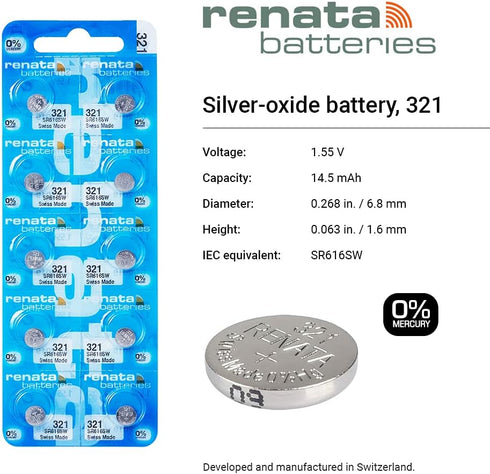 Renata Batteries 321 / SR616SW Watch Battery, 5 Pack