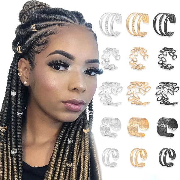 NAISKA 15PCS Hair Jewelry, Braid Beads and Accessories, Non-Piercing Ear Clip, Beard Beads for Women and Men