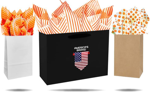 Flexicore Packaging | Pin Stripe & Polka Dot Gift Wrap Tissue Paper | Size: 15 Inch X 20 Inch | Count: 30 Sheets | Color: Orange | DIY Craft, Art, Wrapping, Decorations by Flexicore Packaging