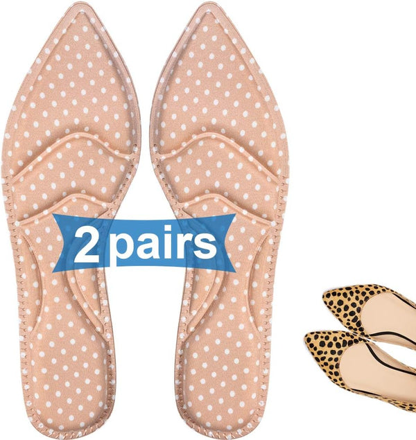 Shoe Inserts for Women - High Heel Insoles, 2 Pairs Beige, Breathable 5D Sponge Comfort Insoles for Pain Relief