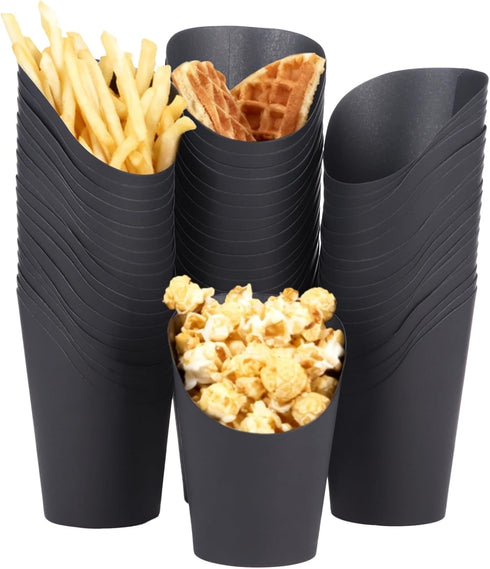 NIMBLOOM 150 Pcs 14 oz Black French Fry Cups, Disposable Snack Cups with