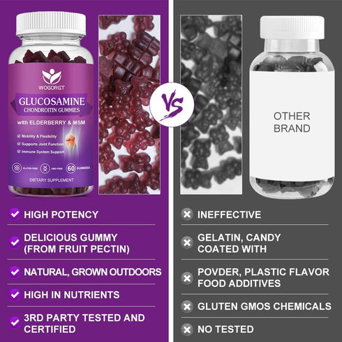 Glucosamine Chondroitin Gummies, Joint Support Supplement with MSM & Elderberry, 60 Gummies (2 Pack)