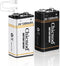 9V Batteries 2 Pack - 9V Rechargeable Lithium Ion Battery 1200mAh for Microphone or Smoke Detector