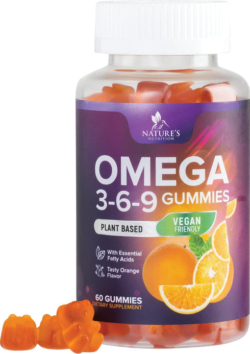 Omega 3 6 9 Vegan Gummies, 60 Gummies - Triple Strength Omega 3 Supplement for Heart & Brain Support