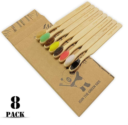 Virgin Forest 8 Pcs Bamboo Toothbrush, BPA-Free Soft Toothbrushes, Eco-Friendly Biodegradable Travel Set