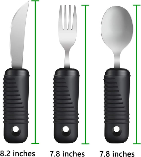 YPC Adaptive Utensils,Easy Grip Silverware,Built-Up Fork,Spoon and Rocker Knife for Adults,Elderly,Arthritis,Tremors and Parkinsons,3 Piece Set by Pousutong