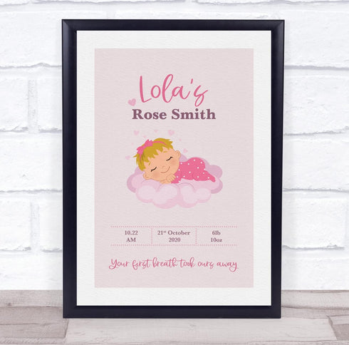 The Card Zoo New Baby Birth Details Christening Nursery Blonde Hair Girl Keepsake Gift Print