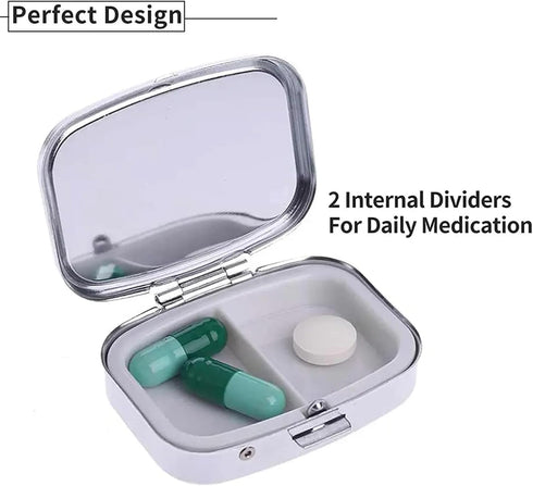 WATASAA 2-Compartment WATASSA Pill Box with Animal Style Mirror All-in-One Portable Medicine Organizer, Marble Pattern