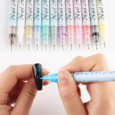Nail Art Graffiti Pen Set, 12Pcs Waterproof Painting Marker Pen for Professional Manicure