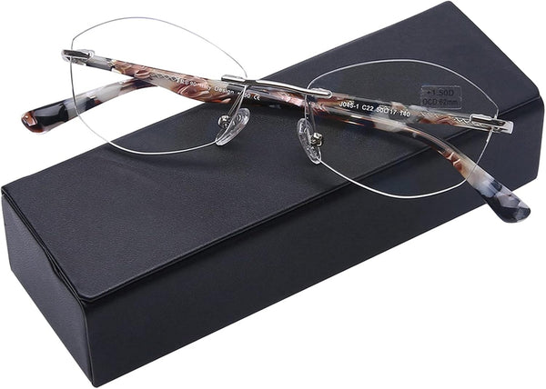 AQWANO Rimless Computer Reading Glasses, Women Fashion Designer Blue Light Blocking with UV400 Protect Clear Lens, 1.0