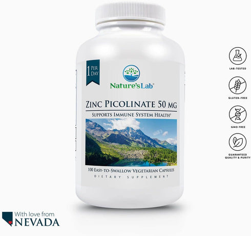 Nature’s Lab Zinc Picolinate 50mg - Highly Absorbable Zinc Supplement, 100 Capsules (3 Month Supply)