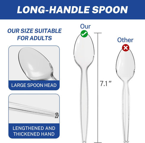 POSATE 7.1" Plastic Spoons Heavy Duty Disposable Teaspoons, Clear (100 Count)