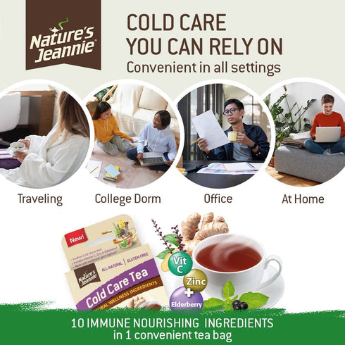 Nature's Jeannie Cold Care Tea - Peppermint Flavor - 9 Tea Bags with Zinc, Vitamin C, Elderberry & Natural Germ Fighters
