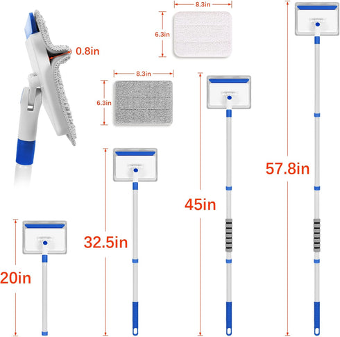 Baseboard Cleaner Tool with Handle, Wall Cleaner with Extendable Long Handle ,Door Frame Cleaning Tool Including 4 Reusable Cleaning Pads. Quick Clean Baseboard Cleaning, Ceiling and Wall.