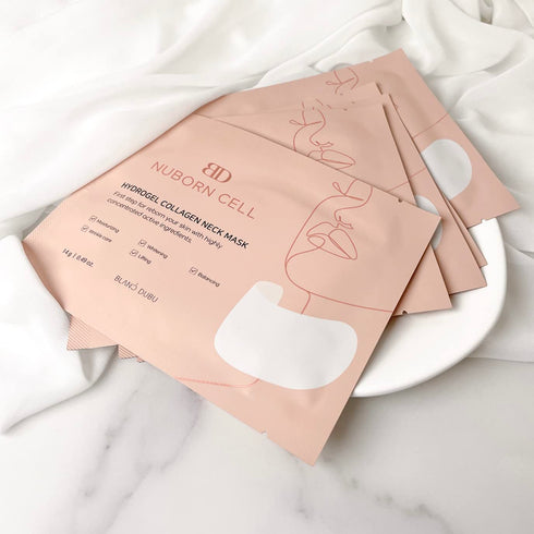 NUBORN CELL Hydrogel Collagen Neck Mask - 5-Pack Advanced Moisturizing Stem Cell Gel Sheet for Dry Skin, Dewy Glass Skin