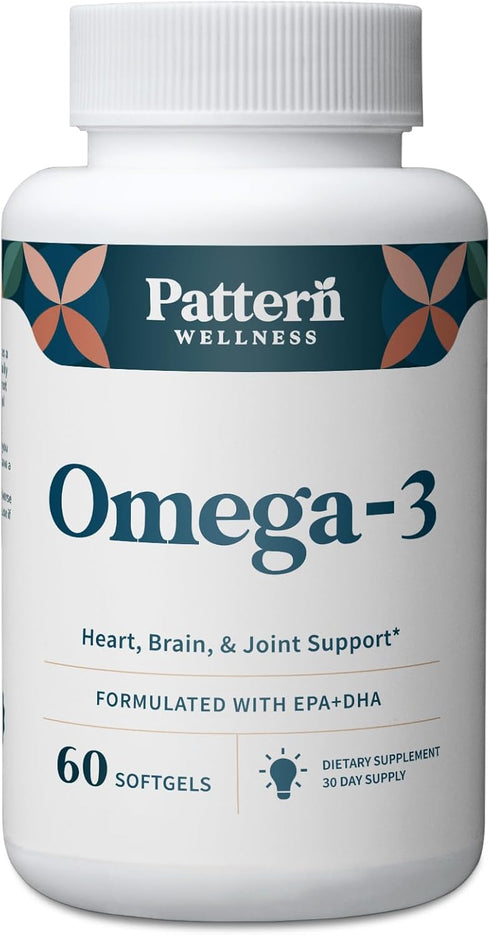 Pattern Wellness Omega 3 Softgels, Pure Fish Oil for Brain, Heart & Joint Support, Non-GMO & Lab Tested