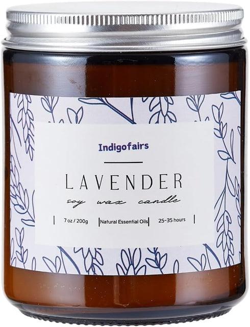 Indigofairs Lavender Scented Candle - 7oz Soy Wax Aromatherapy Candle for Stress Relief