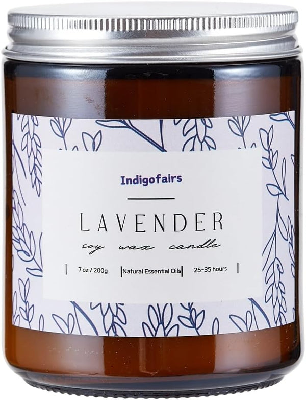 Indigofairs Lavender Scented Candle - 7oz Soy Wax Aromatherapy Candle for Stress Relief