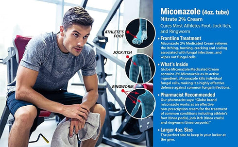 Miconazole Globe (6 Pack) 2% Nitrate Antifungal Cream, Cures Most Athletes Foot, Jock Itch, 1 OZ Tube