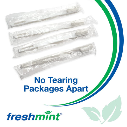 FRESHMINT Adult Toothbrush, 30 Tuft Soft Nylon Bristle, 144 Pack Individually Wrapped