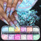 Mermaid Flake Nail Glitter Sequins, CHANGAR Iridescent Ice Slag Colorful Fluorescent Glass Paper Nail Sticker