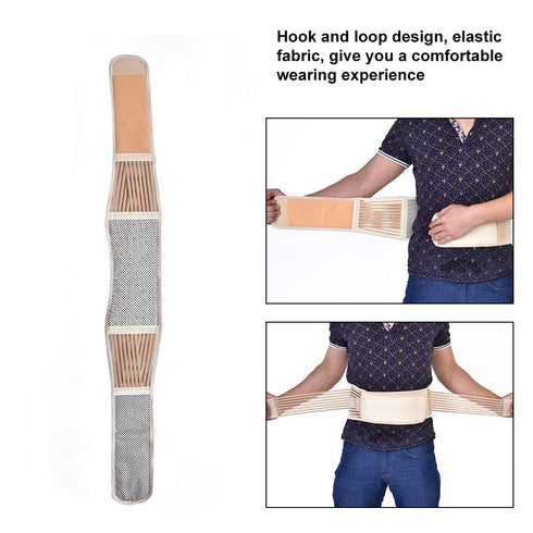 Lower Back Brace Support, Tourmaline Self-heating Lumbar Wrap with Adjustable Straps for Pain Relief (L - Beige)