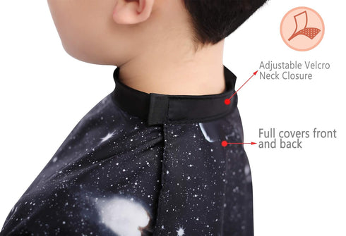 PERFEHAIR Kids Haircut Barber Cape Cover for Hair Cutting and Styling, Black Space Printing for Boys