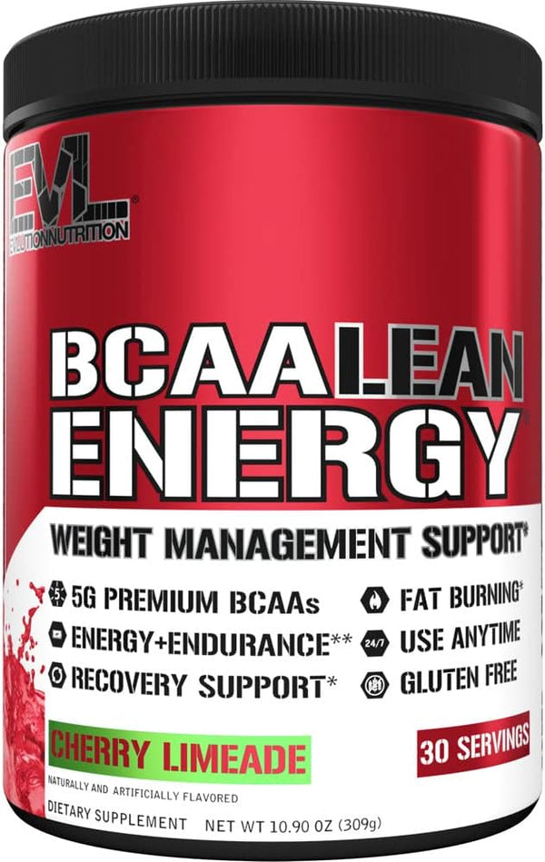 EVL BCAA Lean Energy Powder, Pre Workout Green Tea Fat Burner, Cherry Limeade