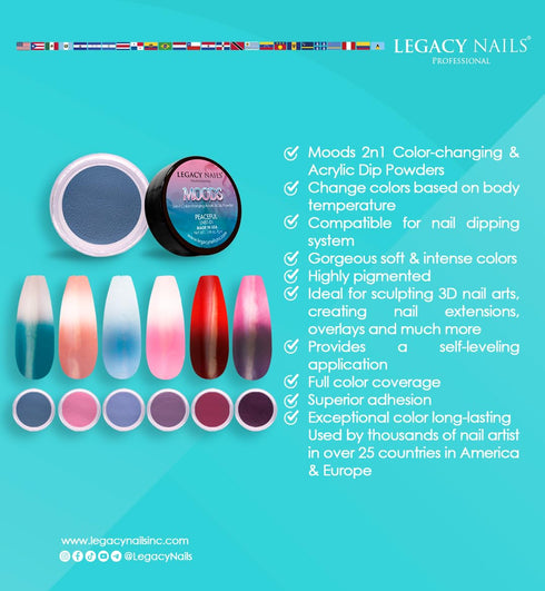 Legacy Nails Professional COLLECTION Acrylic Powder Kit, 6 Colors Nail Art Set for Manicure DIY Dip & Extensions