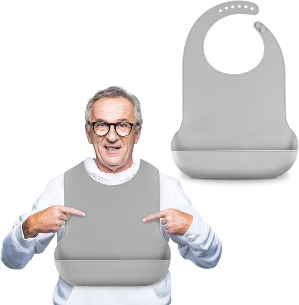 Adjustable Silicone Adult Bib, Washable Bib for Men & Women, Waterproof bib
