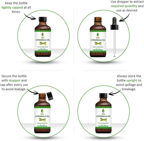 SVA Citronella Essential Oil 4oz (118ml) Premium Essential Oil with Dropper for Diffuser, Aromatherapy, Hair Care, Candle Making & Skin Care
