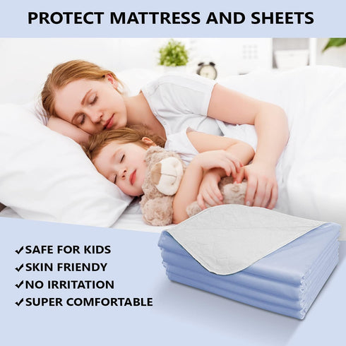 Pack 4 34"X36") Reusable Bed Underpad - Waterproof & Washable - Absorbent Mattress Protector - Incontinence Bed Pads