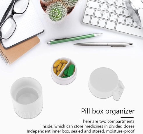 Pill Cutter and Grinder, 4 in 1 Multifunctional Pill Organizer, Travel Pill Dispenser for Kid Men Women Elderly (White)