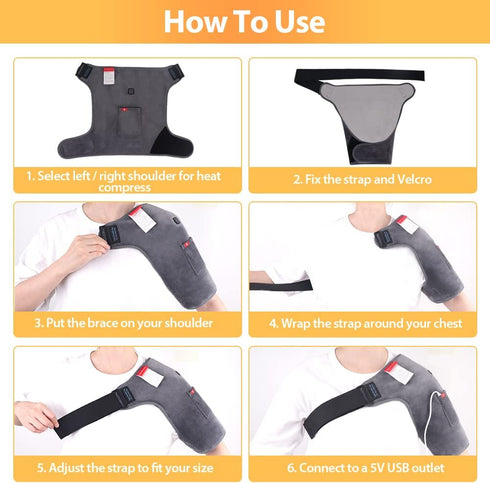 Heated USB Shoulder Wrap Pad for Rotator Cuff Pain Relief, 3 Heating Settings, Portable for Travel