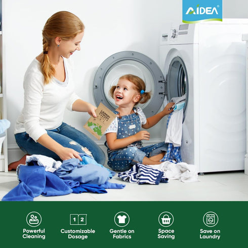 AIDEA Laundry Detergent Sheets, Fresh Scent, 50 Sheets, 100 Loads, Lightweight & Easy To Use for Travel, No Plastic Jug